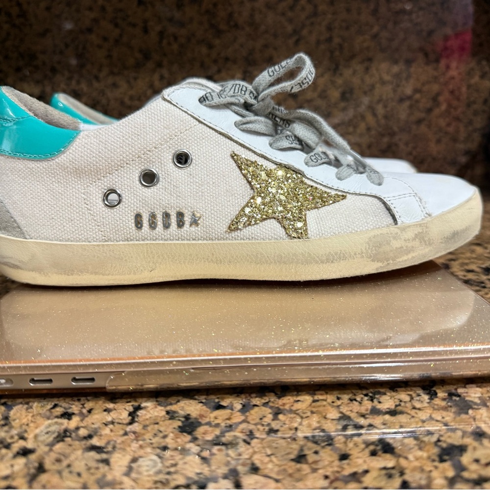 Golden Goose White and Gold Star Sneakers